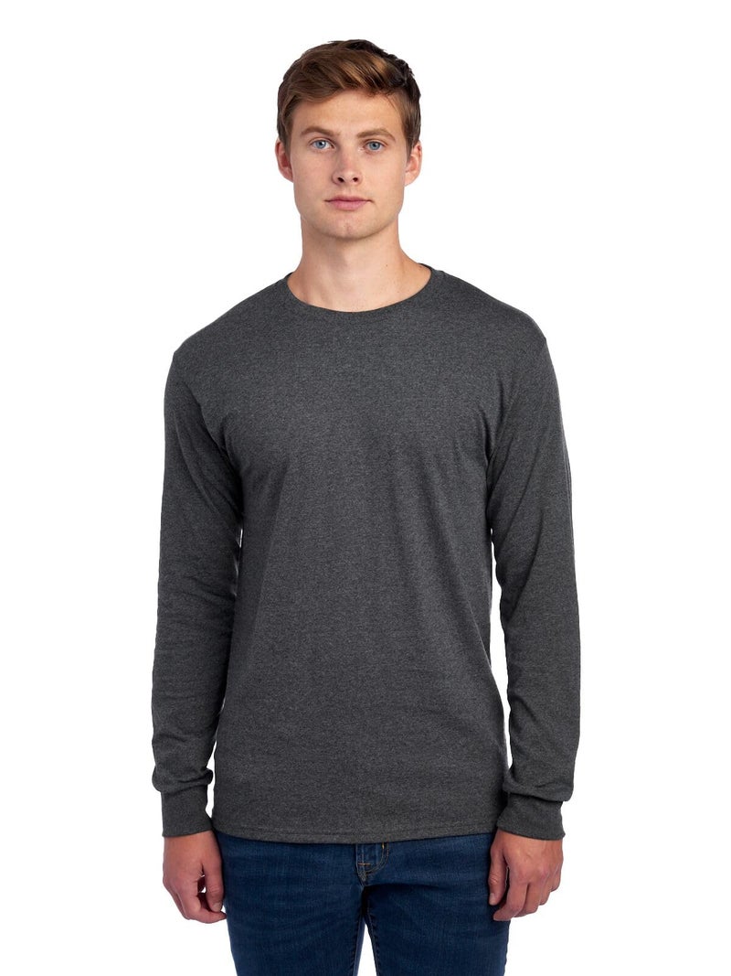 Jerzees Men's Dri-Power Cotton Blend Long Sleeve Tees, Moisture Wicking, Odor Protection, UPF 30+, Sizes S-3X, Black Heather, Large - Image 1